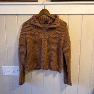 Prana Tan Women's Cowl Neck 1/4 Zip Sweater, Size Small